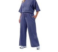 Yours Limited Collection Curve Navy Blue Embroidered Butterfly Wide Leg Joggers - Women's - Plus Size Curve