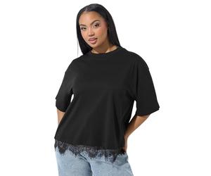 Yours Limited Collection Curve Oversized Lace Hem T-Shirt - Women's - Plus Size Curve