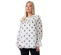Polka Dot Frill Neck Blouse Yours White 16