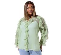 Yours Limited Collection Curve Sage Green Frill Chiffon Blouse - Women's - Plus Size Curve