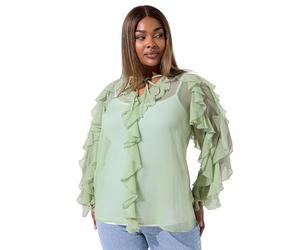 Yours Limited Collection Curve Sage Green Frill Chiffon Blouse - Women's - Plus Size Curve