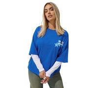 Yours Limited Collection Curve 'Speedway' Graphic Motorsport 2-in-1 T-Shirt - Women's - Plus Size Curve Blue