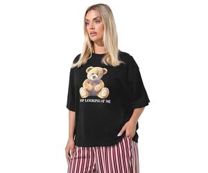 Yours Limited Collection Curve 'Stop Looking At Me' Teddy T-Shirt - Women's - Plus Size Curve Black