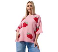 Yours Women's Strawberry Knitted Boxy Top in Pink | Size: 18/20