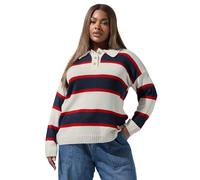 Yours Limited Collection Curve Stripe Rugby Collar Knitted Jumper - Women's - Plus Size Curve White
