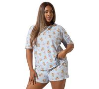 Yours Limited Collection Curve Teddy Bear Bow Short Pyjama Set - Women's - Plus Size Curve Blue