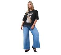 Yours Women's 'Untamed' Leopard Print Lace Hem T-Shirt in Black | Size: 26/28