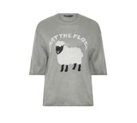 Yours Women's 'What The Flocks' Knitted T-Shirt in Light Grey | Size: 22/24