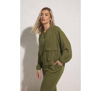 Yours Women's Linen Bomber Jacket in Light Khaki | Size: 18 Yours Light Khaki 18