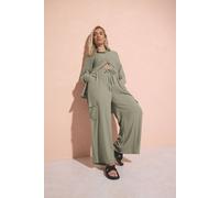 Yours Curve Green Linen Cargo Trousers - Women's - Plus Size Curve