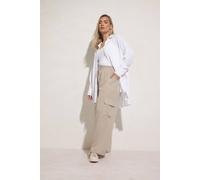 Yours Curve Brown Linen Cargo Trousers - Women's - Plus Size Curve