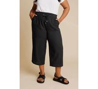Yours Linen Cropped Trousers In Black Black 18
