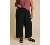 Yours Linen Cropped Wide Leg Trousers In Black Black 26-28
