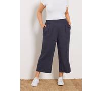 Yours Curve Blue Linen Cropped Wide Leg Trousers - Women's - Plus Size Curve