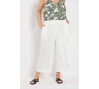 Yours Curve Linen Cropped Wide Leg Trousers - Women's - Plus Size Curve White