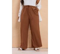 Yours Curve Rust Orange Linen Look Wide Leg Trousers - Women's - Plus Size Curve