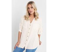 Yours Curve Short Sleeve Linen Stripe Shirt - Women's - Plus Size Curve Cream