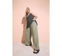 Linen Tie Front Trousers Yours Olive 16