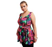 Yours London Curve Abstract Floral Print Sleeveless Peplum Top - Women's - Plus Size Curve Pink