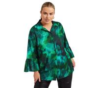 Yours London Curve Abstract Print Bell Sleeve Shirt - Women's - Plus Size Curve Green
