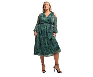 Yours London Curve Animal Print Cold Shoulder Dress - Women's - Plus Size Curve Green