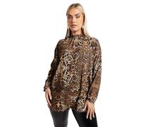 Yours London Curve Animal Print High Neck Blouse - Women's - Plus Size Curve Brown