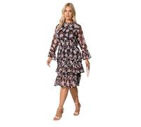 Yours London Curve Black Floral Dobby Ruffle Mini Dress - Women's - Plus Size Curve