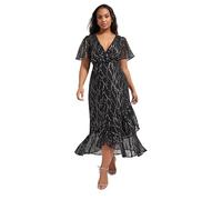 Yours Metallic Dobby Wrap Dress In Black Black 16