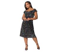 Yours London Curve Black Rainbow Sequin Velvet Bardot Dress - Women's - Plus Size Curve