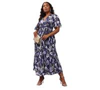 Yours London Curve Blue Floral Crochet Lace V-Neck Midaxi Dress - Women's - Plus Size Curve
