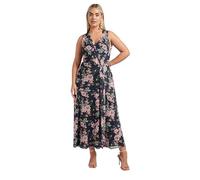 Yours London Curve Blue Floral Mesh Draped Maxi Dress - Women's - Plus Size Curve