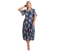 Yours London Curve Blue Floral Metallic Wrap Dress - Women's - Plus Size Curve
