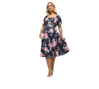 Yours London Curve Blue Floral Square Neck Dress - Women's - Plus Size Curve