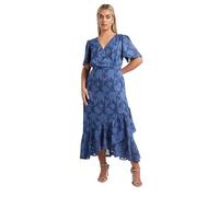 Yours London Curve Blue Jacquard Floral Wrap Ruffle Dress - Women's - Plus Size Curve