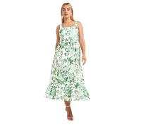 Yours London Curve Botanical Leaf Print Linen Look Dress - Women's - Plus Size Curve White