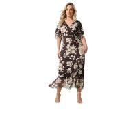 Yours London Curve Chocolate Brown Blurred Floral Wrap Dress - Women's - Plus Size Curve