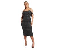 Yours London Curve Cold Shoulder Glitter Mesh Dress - Women's - Plus Size Curve Black