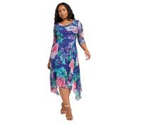 Yours London Curve Floral Asymmetric Cowl Neck Mesh Dress - Women's - Plus Size Curve Blue