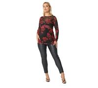 Yours London Curve Floral Gathe Mesh Top - Women's - Plus Size Curve Red