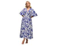 Yours London Curve Floral Linen Look Wrap Dress - Women's - Plus Size Curve Blue
