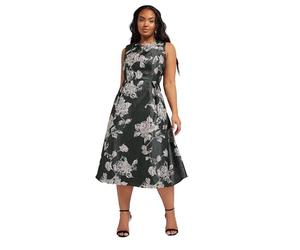 Yours London Curve Floral Premium Satin Metallic Jacquard Midi Dress - Women's - Plus Size Curve Black