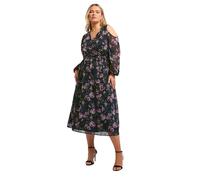 Yours London Curve Floral Print Cold Shoulder Dress - Women's - Plus Size Curve Black