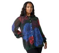 Yours London Curve Floral Ruffle Cuff Shirt - Women's - Plus Size Curve Black