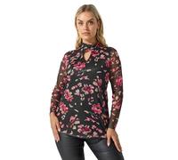 Yours London Curve Floral Twist Neck Mesh Top - Women's - Plus Size Curve