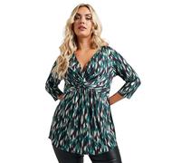 Yours London Curve Green Abstract Print Knot Front Top - Women's - Plus Size Curve