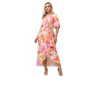 Yours London Curve Green & Pink Abstract Ruffle Hem Wrap Dress - Women's - Plus Size Curve