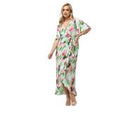 Yours London Curve Green & Pink Abstract Ruffle Hem Wrap Dress - Women's - Plus Size Curve