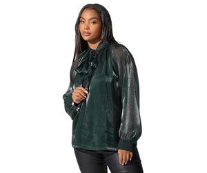Yours London Curve Green Shimmer Bow Organza Blouse - Women's - Plus Size Curve