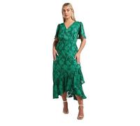 Yours London Curve Jacquard Floral Wrap Ruffle Hem Dress - Women's - Plus Size Curve Green