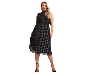 Yours London Curve Metallic Dobby Bow Back Dress - Women's - Plus Size Curve Black